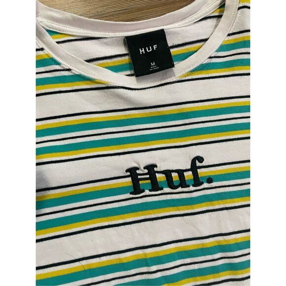 HUF Mens Pasadena Striped Long Sleeve T-Shirt - Teal/Yellow Sz M - Picture 3 of 10
